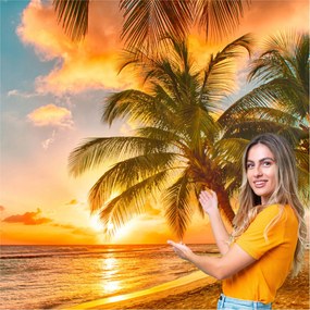 Fotótapéta Nappali Hálószoba Tengerpart Nap Pálmafák 588x280 PMSP01W