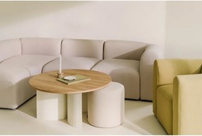 Krémszínű-natúr színű kerek dohányzóasztal kőrisfa dekoros asztallappal ø 95 cm Gavo – noo.ma