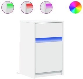 2 db fehér szerelt fa éjjeliszekrény LED-fényekkel