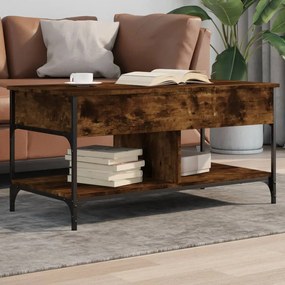 Füstös tölgy szerelt fa és fém dohányzóasztal 100 x 50 x 50 cm
