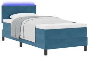 Boxspring Ágy Matraccal &amp; LED sötétkék 100x200 cm bársony