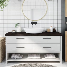 sötétbarna kezelt tömör fa fürdőszobai pult 160x60x(2-6) cm