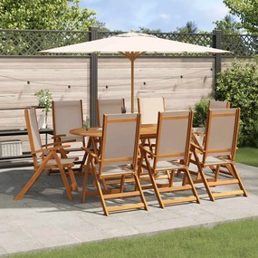 vidaXL 9 részes tömör akácfa és textilén kerti étkezőgarnitúra