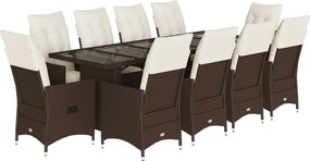 vidaXL 11 részes barna polyrattan kerti bisztrógarnitúra párnákkal