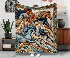 Ágytakaró pléd Ló Lovak galopp Boho Art patchwork ajándék 150x200cm