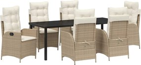 vidaXL Kert étkező szett párnával 7 pcs Bézs polirattan