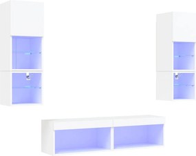 vidaXL 6 darab fehér szerelt fa fali TV-bútor LED-del