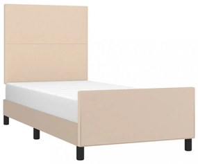 cappuccino színű műbőr ágykeret fejtámlával 80 x 200 cm