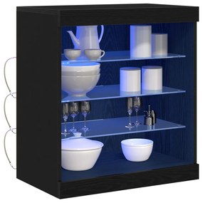 LED világítással ellátott fekete tölgy oldalrész 60,5x37x67 cm
