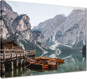 Vászonkép 50x40 Hegyi kikötő csónakokkal