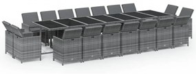 19 részes szürke polyrattan kerti étkezőgarnitúra párnákkal