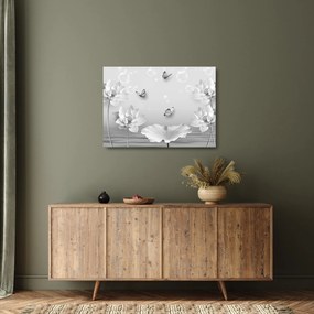 Kép - Virágos dizájn pillangókkal (üvegen) (70x50 cm)