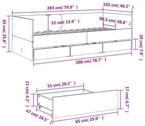 sonoma tölgy kanapéágy fiókkal matrac nélkül 100x200 cm