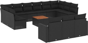 vidaXL 14 részes fekete polyrattan kerti ülőgarnitúra párnákkal