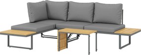 Outsunny Akác Fából készült Kerti Bútor Szett 6 Fő Részére L-alakú Kerti Pihenőgarnitúra Sarokpadlással Állítható Hátvéggel Oldalsó Asztallal Párnákka