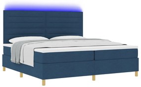 vidaXL Boxspring ágy matraccal és LED világítással, kék szövet, 200x200 cm