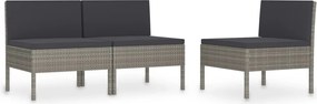 vidaXL 3 db szürke polyrattan kerti szék párnával