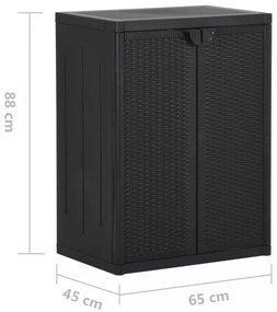 fekete PP rattan kerti tárolószekrény 65 x 45 x 88 cm