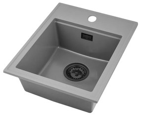 SINK Quality Mosogató Quality Ferrum New 4050, 1 kamrás gránit mosogató 400x500x185 mm + fekete szifon, szürke, SKQ-FER.4050.G.XB