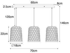 Keleti függőlámpa fekete bambusszal 3-lámpás - Rayan