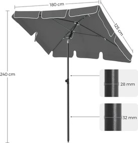 négyszögletes erkélyes napernyő 1,8 x 1,25 m, UPF 50+ védelem