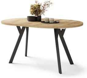 Mazzoni ALDO Arany Craft tölgy/fekete lábak - LOFT/IPARI STÍLUSÚ BŐVÍTHETŐ KEREK ASZTAL NAPPALIBA/ÉTKEZŐBE "Y" ALAKÚ LÁBAKKAL