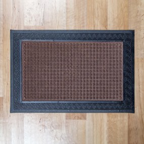 Gumis textil lábtörlő 40x60 cm – Barna színben, négyzet mintával