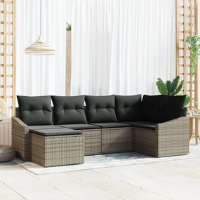 6 részes Kertkanapé Szett Párnákkal Szürke Poli Rattan