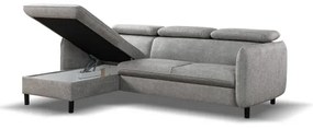 NISA L-alakú, kihúzható sarokkanapé tárolóval, szürke, balos
