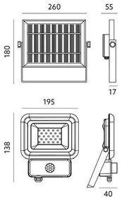 LED kültéri napelemes reflektor érzékelővel LED/20W/3,7V 6500K IP65 4400 mAh