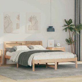 Ágykeret LED -es lámpákkal Barna 140 x 190 cm Tömör fenyőfa