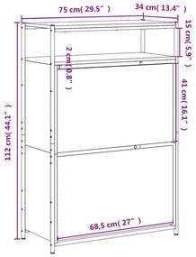 füstös tölgy színű szerelt fa cipőszekrény 75x34x112 cm