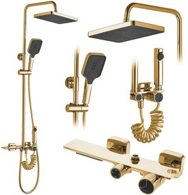 Rea Helix, falra szerelhető zuhanygarnitúra termosztatikus csapteleppel és bidézuhannyal, fényes arany, REA-P6619