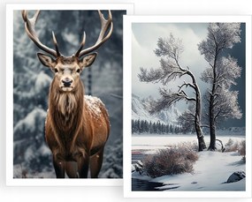 2 db-os kép szett 50x70 Téli Poszter Karácsonyi Tél Szarvas P2337