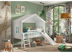 Fehér házikó alakú-magasított borovi fenyő gyerekágy 90x200 cm Housebed – Vipack