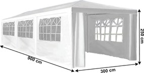 Kerti party sátor, fehér, 3x9 m, TEKNO NEW TYP 3 + 8 oldalsó résszel