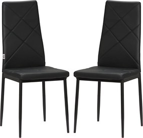 HOMCOM 2 db Kárpitozott Étkezőszék Magas Háttámlával, Konyhai Székek Műbőr Gyémánt Öltésekkel, Csúszásmentes Talppal és Acél Lábbal, 41x50x97 cm, Feke