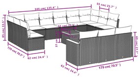 14 részes fekete polyrattan kerti ülőgarnitúra párnákkal