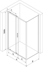 Mexen Exo toló zuhanykabin 120 x 90 cm, átlátszó, fekete - 8151-120-090-70-00