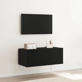 LED világítással ellátott TV faliszekrény Fekete tölgy 80x35x31 cm