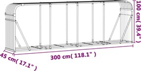 ezüstszínű horganyzott acél rönktartó 300 x 45 x 100 cm