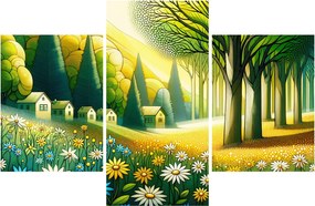 Kép - Falu sárga-zöld színekben (90x60 cm)