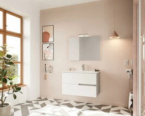 Eva 80cm-es 2 fiókos fürdőszobaszekrény fényes fehér &amp; szürke tölgy + mosdó