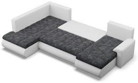 Tokio U sarokkanapé, 3 ágyneműtartóval, fonott + műbőr, baloldali, sötétszürke - fehér