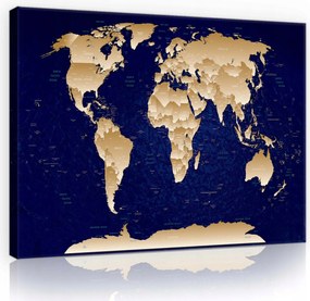 Vászonkép 60x40 Világtérkép arany kontinensek sötétkék óceán földrajz utazás