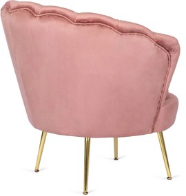 Elegáns Fotel Rózsaszín Bársony Kárpittal, Aranyszínű Lábakkal. ANGEL