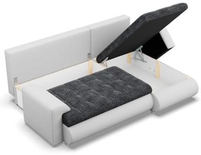 Tokio sarokkanapé, 2 ágyneműtartóval, fonott + műbőr, jobboldali, sötétszürke - fehér