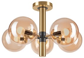 Csillár rúdon ROLLO 5xE14/5W/230V arany/füstös bézs