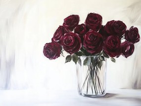 Vászonkép Canvas Dekoráció Váza Virágok Rózsák Bordó Csokor 80x60