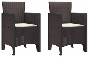vidaXL Kerti Szék párnával 2 pcs Barna 53 x 49 x 85 cm Polipropilén